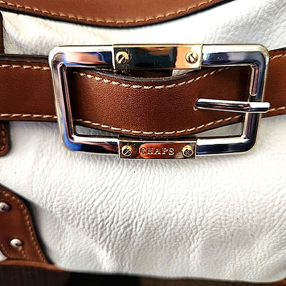 Chaps Ralph Lauren Leather Crossbody & Shoulder Western Preppy Boho White Tan - Picture 4 of 7